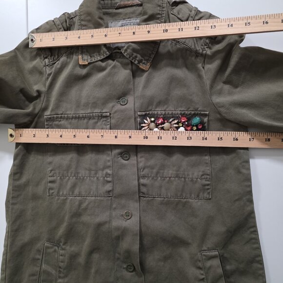 Zara Jacket Women XS Green Buttons Cotton LS Embellished Grunge Cottagecore Boho - Picture 4 of 16